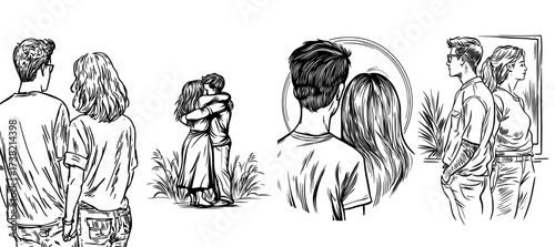 The silhouette of a romantic couple embracing is ideal for designs and posters with a love theme