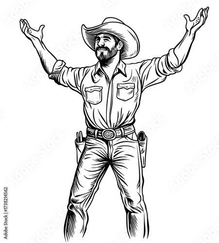 A silhouette of a stylish dancer wearing a hat and having outstretched arms, ideal for creative design projects