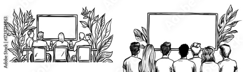 The silhouette of people watching a presentation serves as an ideal image for business and conference themes