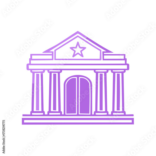 Purple classical building icon with star representing government finance and justice institutions flat vector