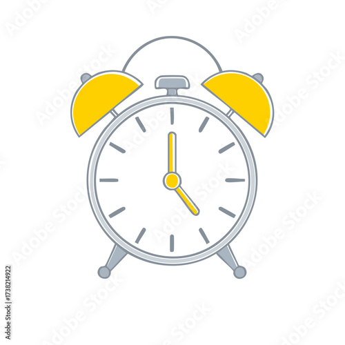Alarm Clock Illustration Featuring Yellow Bells and Gray Body Five O'Clock