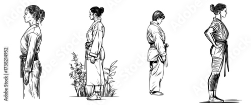 A silhouette of a martial artist in a dynamic fighting stance for use in design projects