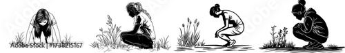 A kneeling man's silhouette represents spiritual and reflective themes through contemplation