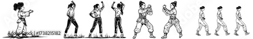 A female martial artist's silhouette is captured in a dynamic karate pose, ideal for fitness themes