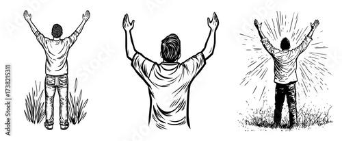 A person's silhouette is shown with arms raised, representing victory and celebration