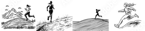 The silhouette of a woman running uphill is ideal for themes related to fitness and outdoor activities