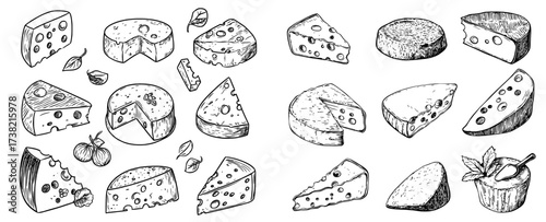 The Cheese Doodle icon set is hand drawn and features a range of cheese slices, ideal for use in restaurant, cafe, and menu designs