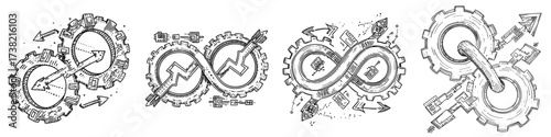 The concept of digital transformation is represented by a modern icon isolated on a white background