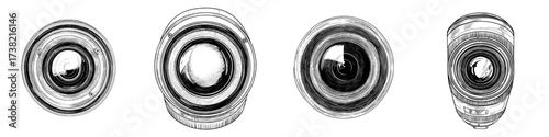 A minimalist flat illustration of a shutter button is presented with a clean design on a white background