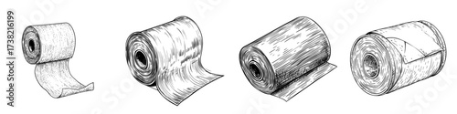 A minimalist flat illustration of a tape roll is presented with a clean design isolated on a white background