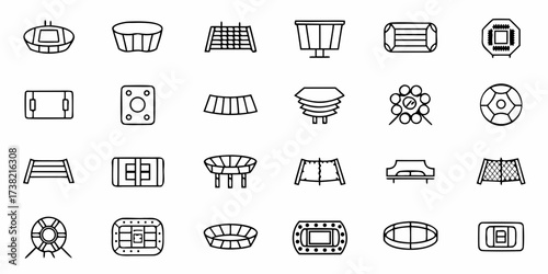 Captivating collection of diverse stadium and arena icons, perfect for sports, events, and architectural designs, offering a dynamic visual representation of entertainment venues.