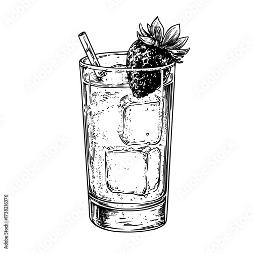 A watercolor illustration of Frozen Strawberry Daiquiri, presented in a modern style, is placed on a white background