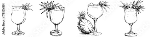 A modern watercolor depiction of Frozen Pina Colada set against a white backdrop