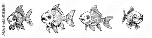Modern illustration of charming cartoon fish featuring vibrant fins and a cheerful face isolated on a white background