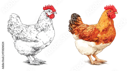 Cute Cartoon Chicken Graphic for Menus - Vector Illustration