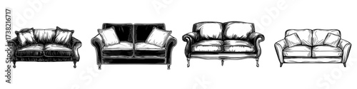 Timeless sofa shape with upholstery, set against a clean white backdrop in a contemporary style