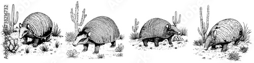 A giant armadillo is depicted in a watercolor illustration set against a white background