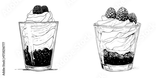 A parfait is depicted in a watercolor illustration set against a white background