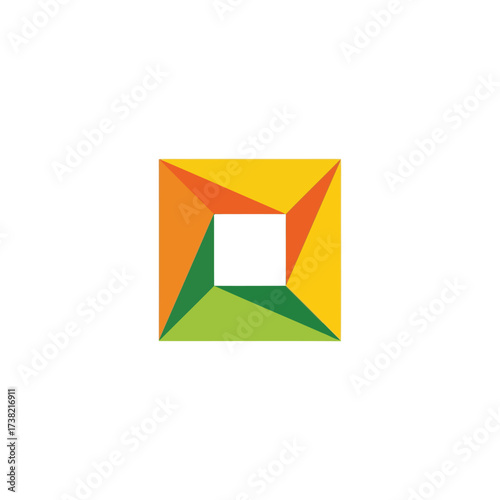 Vector art of geometric logo design featuring a square shape with vibrant colors, creating a modern and eyecatching visual identity