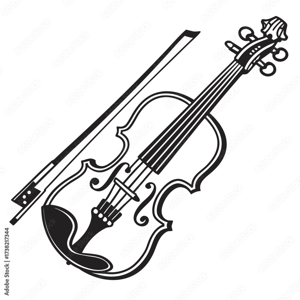 Obraz premium Illustration of a violin and bow in black ink