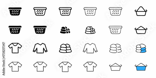 Collection of laundry symbols and icons, perfect for cleaning services, laundry businesses, and household organization, ready for web design and print projects
