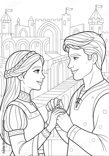 lovers from the Middle Ages. coloring book
