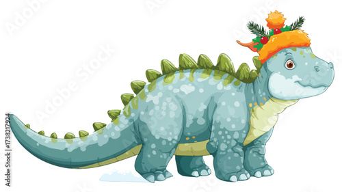 Cute Dinosaur with Festive Headwear Cartoon Vector Illustration