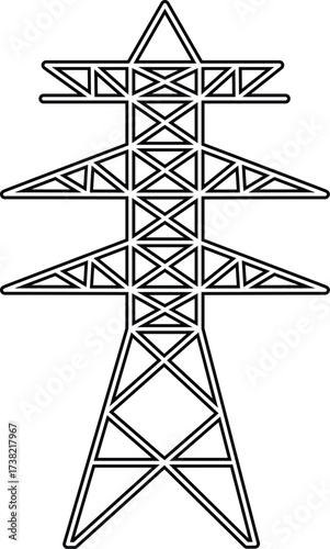 Black and white line art illustration of a pylon electricity power line