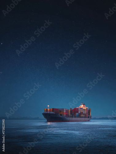 cargo ship at night