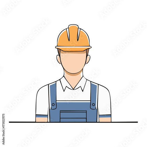 Illustration of a construction worker wearing a helmet and overalls on a plain background.