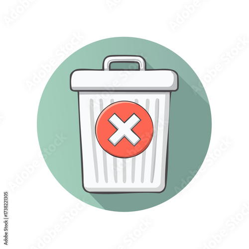 White trash can with a red circle and cross symbol indicating deletion or rejection