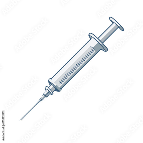 Cartoon syringe drawing, medical injection tool for vaccination and immunization treatments