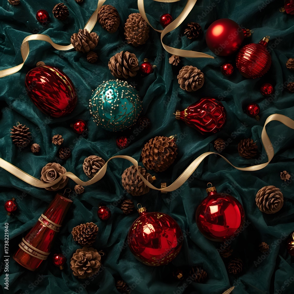 Fototapeta premium christmas decoration on red background