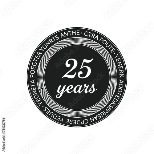 25 years anniversary logo, silver and black emblem