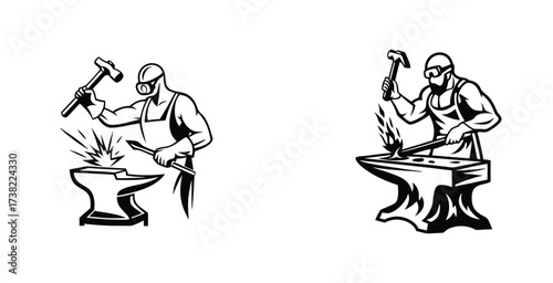 Minimalist line art sketch of a blacksmith black silhouette style vector art design