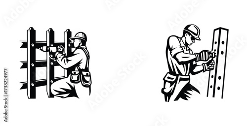 Minimalist line art sketch of a laborer black silhouette style vector art design