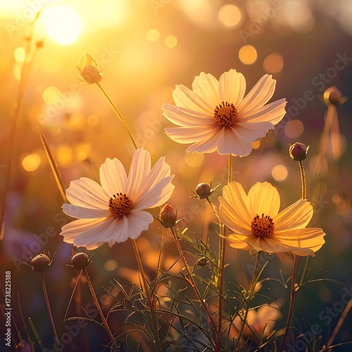 Soft, golden sunset cosmos