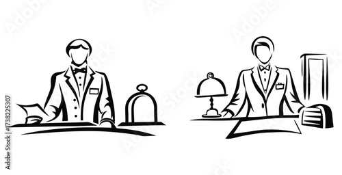 Minimalist line art sketch of a receptionist black silhouette style vector art design