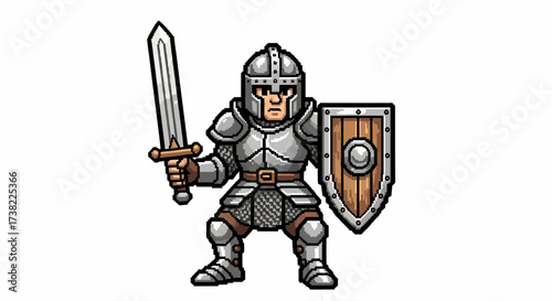 Medieval Knight Illustration A Warrior in Shining Armor, Ready for Battle with Sword and Shield