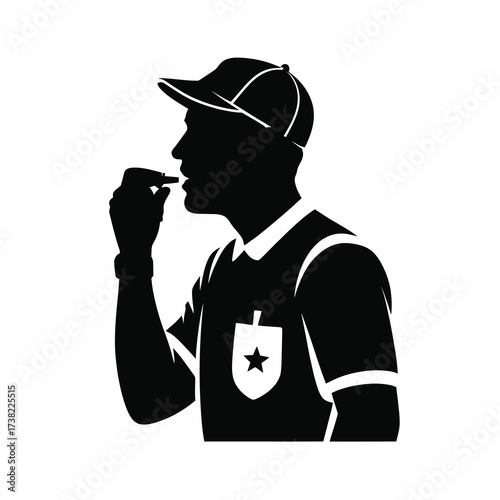 Referee silhouette blowing whistle game official sports referee symbol