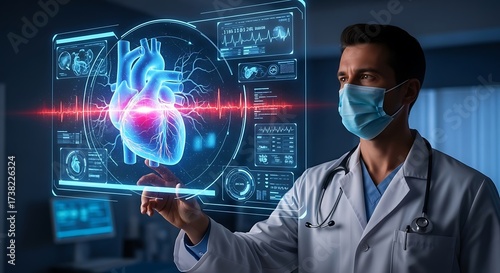 Doctor Analyzing Heart Scan with Advanced Technology in Modern Hospital.