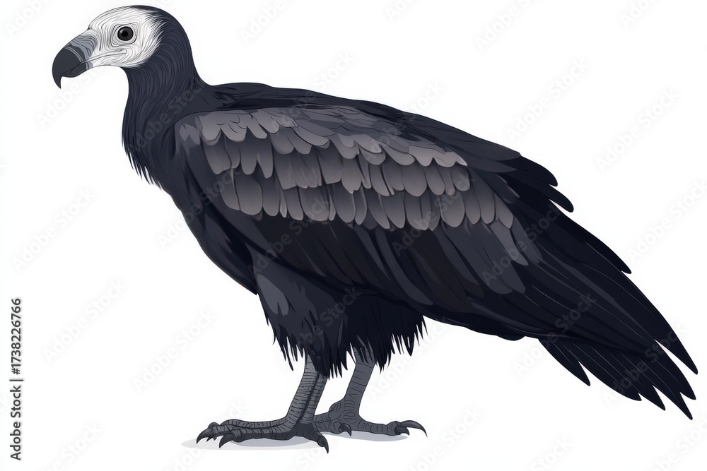 Obraz premium Black vulture bird standing isolated on white background