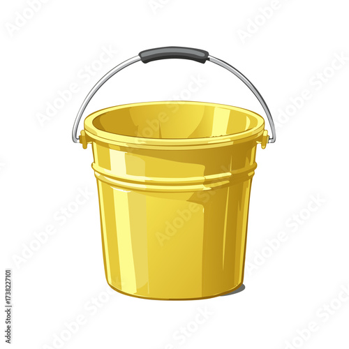 Shiny yellow plastic bucket with a metal handle vector illustration cartoon style