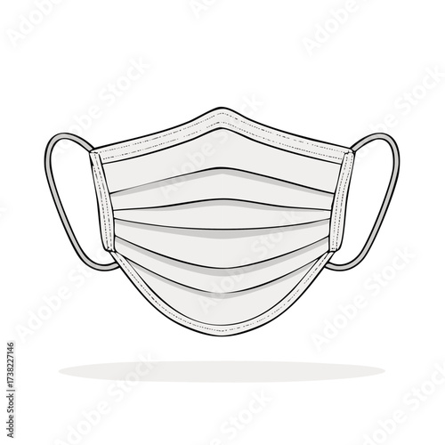 Illustration of a white surgical face mask for protection against virus and air pollution