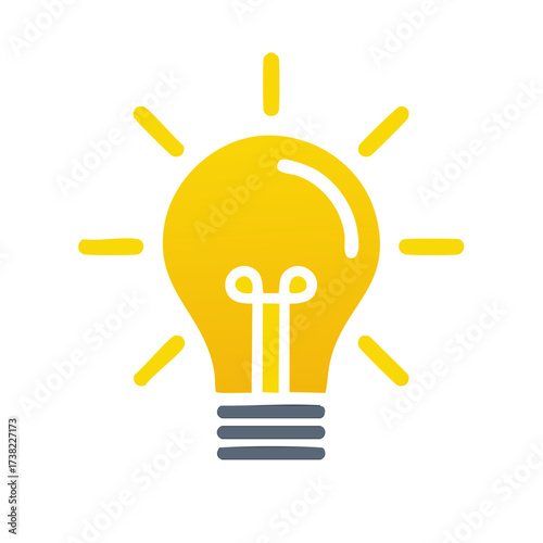 Bright yellow lightbulb shining with radiating lines representing innovation and ideas for business or technology