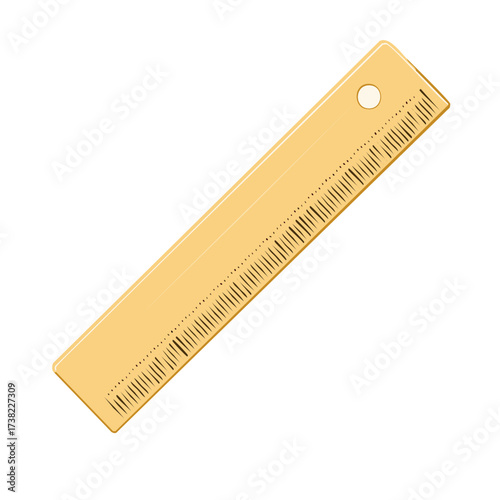 Illustration of a beige ruler, with markings and hole, for measurement and drawing purposes