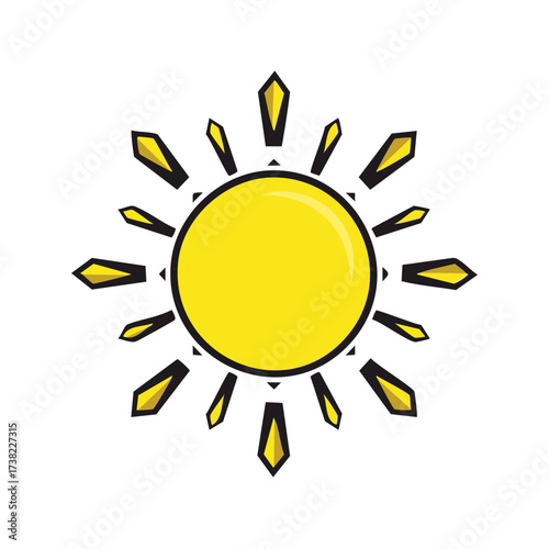 Bright yellow sun icon with pointed geometric rays representing warmth light and tropical energy