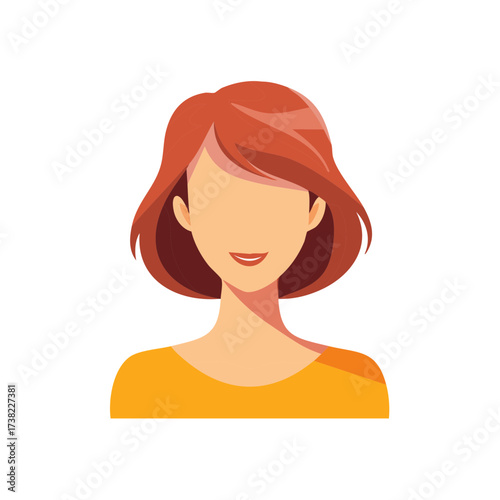 Faceless Woman Illustration with Short Red Hair in Business Casual Wear, Smiling Face, Avatar