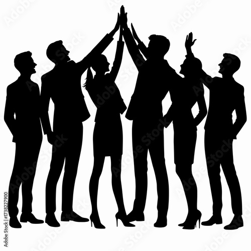 Business team celebrating success with high five silhouettes  