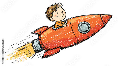Smiling Child in Rocket Ship Vector Illustration for Creative Projects